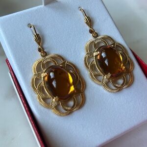 Alzerina hand‎ made Gold and Amber Earrings
